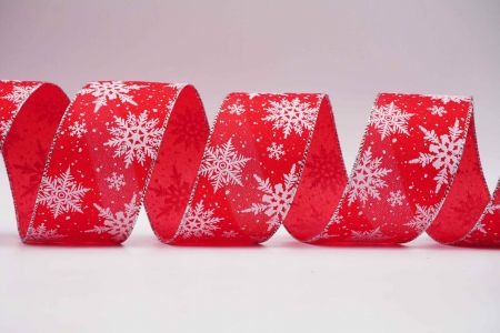 Текстурована стрічка зі сніжинками на дроті_KF7315G-7_червона